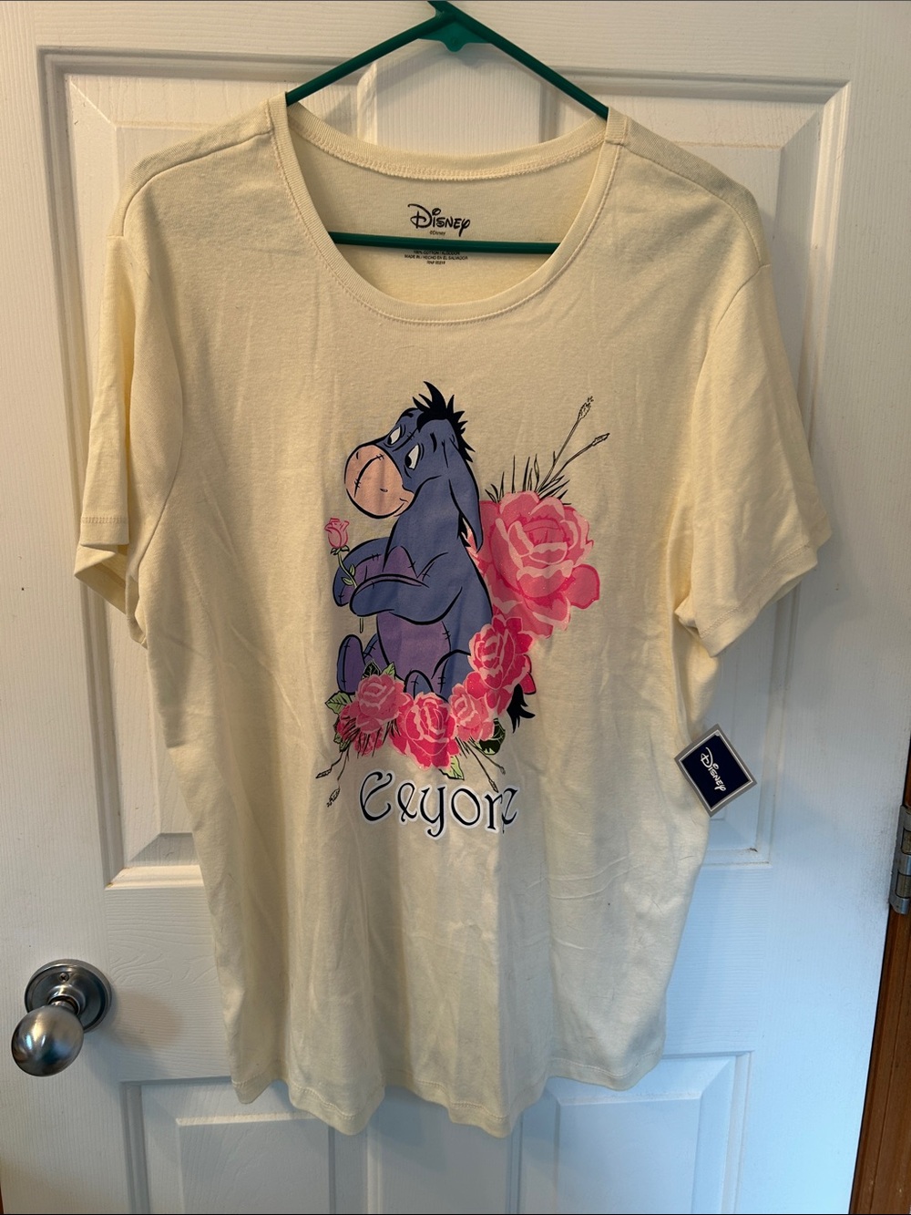 Disney Cream T-Shirt with Purple Eeyore and Pink Roses 3X woman’s